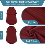 SUNFURA Turtleneck Sweater for Cat, Sphynx Hairless Cats Shirt Sweaters with Sleeves, Warm and Soft Kitten Pullover Fleece Winter Pajamas Jumpsuit for Puppy, Burgundy L