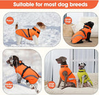 BRKURLEG Dog Winter Jackets for Medium Dogs, Dog Coat with Harness Built in, Dogs Snowsuits with Zipper, Waterproof Windproof Pet Puffer Jacket Fleece Vest for Pug, French Bulldog, Orange M