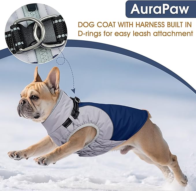 Dog Coat,Water-Repellent Dog Winter Jacket with Adjustable Buckle,Reflective Turtleneck Pet Snow Vest Dogs,Warm FleeceDog Winter Coat Cold Weather Jacket with Harness Built-in,Blue,M