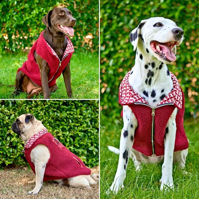 Tuff Pupper Reversible Fleece Sweater Vest for Dogs | Lightweight Comfortable Insulated Jacket | Front Zip Closure | Machine Washable | Built-in Leash Hole | Sizes for All Breeds (Medium, Red)