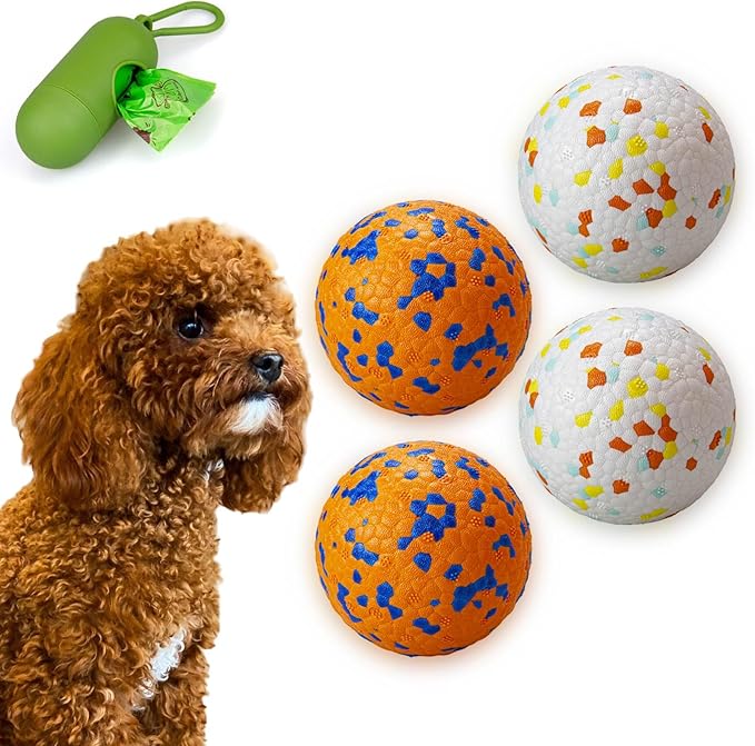 4Pcs Super Bouncy Dog Balls, Fun Indestructible Tennis Balls for Aggressive Chewers, Durable Floating Fetch Toys for Small Dogs with Lifetime Replacement