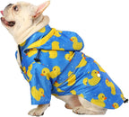 HDE Dog Raincoat Poncho Double Layer Zip Rain Jacket with Removable Hood, Leash Hole for Small to 3XL Dogs and Puppies Ducks Blue - S
