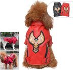 Lovelonglong Cool Dog Leather Jacket, Warm Coats Dogs Windproof Cold Weather Coats for Large Medium Small Dogs with Eagle Embroidery Red L