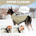 IDOMIK Warm Dog Coat with Harness, Waterproof Reflective Dog Jackets for Small Medium Large Dogs, Fleece High Collar Winter Jacket with Zipper, Pet Winter Snowsuit Clothes for Cold Weather,Khaki 2XL