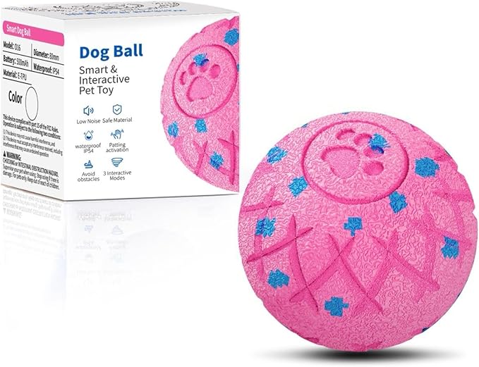 Smart Interactive Dog Toy, Automatic Moving, Bouncing and Stimulation, Silent Foam Material, IP54 Waterproof Rating, Active Rolling,Dog Ball for Medium and Large Dogs,Dog Birthday (Pink)