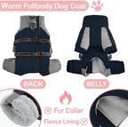KOESON Four Legged Winter Dog Jacket with Adjustable Buckles, Turtleneck Windproof Fleece Jacket, Reflective Fullbody Puffer Coat Blue Grey M