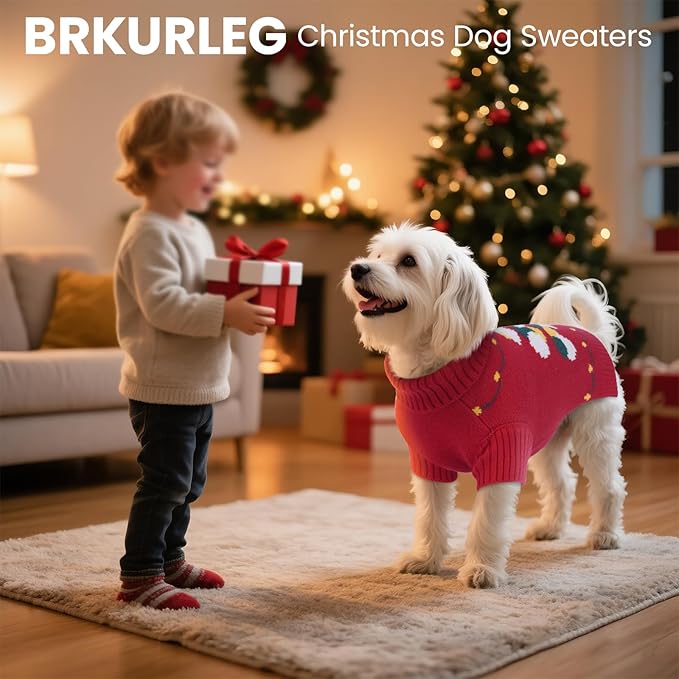 BRKURLEG Christmas Dog Sweaters for Cold Weather, Warm Turtleneck Sweaters, Medium Large Doggies Knitted Sweatshirt, Pet Xmas New Year Outfit for Beagle, Pitbull (Red, XL)