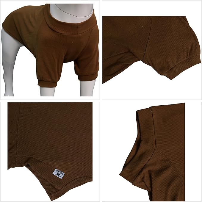 Lovelonglong Ribbed Dog T-Shirt Cotton Knitted Dog Sweaters for All Season Pet T-Shirts for Large Medium Small Dogs Coffee M