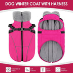 AOFITEE Large Dog Coat, Waterproof Dog Jacket Winter with Harness Built in, Warm Fleece Pet Puffer Jacket with Zipper, Cold Weather Coats for Dogs, Reflective Pet Snowsuit, Great Dane, Pink XXXL