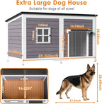 Outdoor Dog House with Insulated Liner, 59" Extra Large Breed Dog Kennel, Keep Warm in Winter Outside, Heated Anti-Chewing Metal Frame Design for Small Medium Large Dogs(Grey)