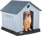 LEMBERI Large Plastic Dog House for Medium Large Dogs, Durable Waterproof Indoor Outdoor Doghouse with Air Vents and Elevated Floor, Easy to Assemble (Gray, 38.7" L x 36.8" W x 39.1" H)