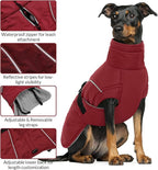 Queenmore Large Coat, Winter Jacket, Waterproof Puffy Snowsuit for Dogs - Adjustable Reflective Fleece Lining Warm Padding Parka for Cold Weather, Red L