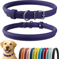 CollarDirect Rolled Leather Dog Collar, Soft Padded Round Puppy Collar, Handmade Genuine Leather Collar Dog Small Large Cat Collars 13 Colors (15-19 Inch, Purple Smooth)