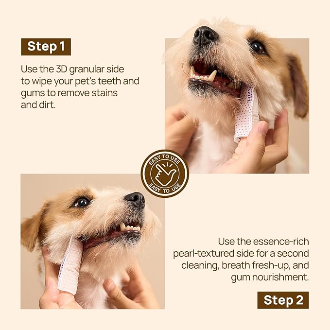 HICC PET Dog Dental Wipes & Cat Toothbrush and Toothpaste Alternative, Teeth Cleaning Wipes for Dogs & Puppies, Remove Plaque & Tartar, Fresh Breath Oral Hygiene, Pet Oral Care Wipes, 50 Count