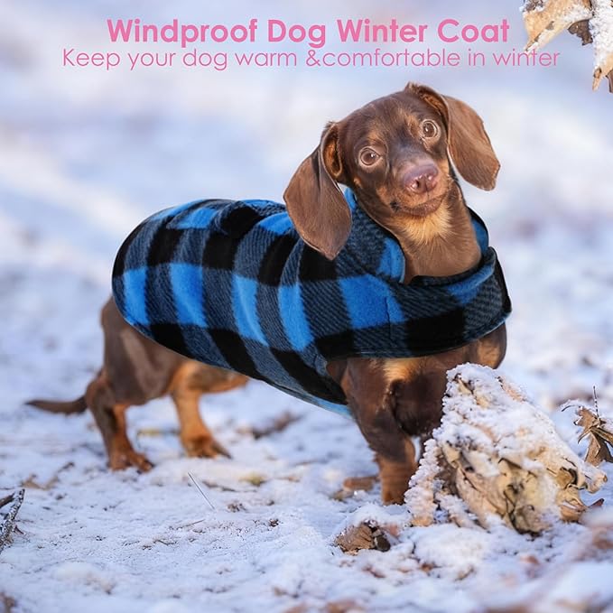 AOFITEE Dog Coat Plaid Dog Winter Coat for Small Dogs, Warm Dogs Jacket Christmas Sweater, Waterproof Pet Puffer Jacket, Reversible Pet Cold Weather Coats for Small Medium Large Pets, Blue S