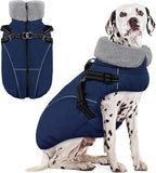 AOFITEE Large Dog Coat, Waterproof Dog Jacket Winter with Harness Built in, Warm Fleece Pet Puffer Jacket with Zipper, Cold Weather Coats for Dogs, Reflective Pet Snowsuit, Great Dane, Blue XXXL