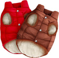 Syhood 2 Pieces Dog Jacket 2 Layers Fleece Lined Dog Jacket Warm Soft Windproof Small Pet Coat for Winter Cold Weather (M,Red,Brown)