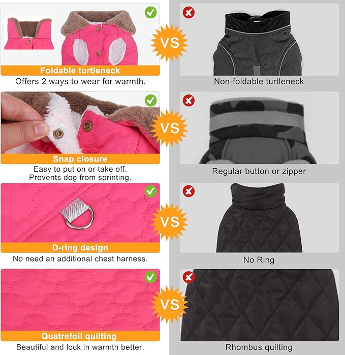 BEAUTYZOO Winter Dog Vest Coat with Harness Built in, Warm Puppy Jacket for Small Medium Dogs, Lightweight Cold Weather Small Dog Coat, Fleece Puffer Vest Windproof Snowproof Pet Clothes, Rose Pink