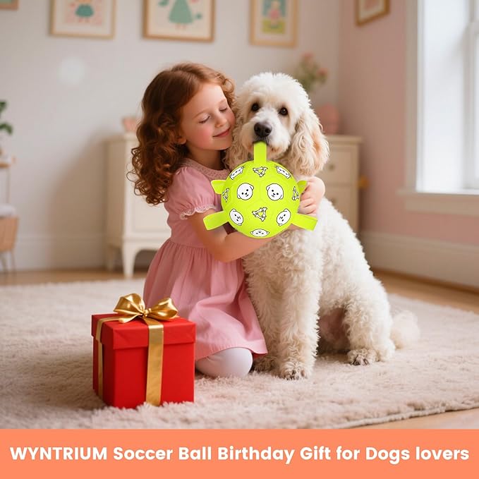 Dog Soccer Ball, Durable Dog Soccer Ball with Straps, Water Fetch Toys, Dog Toys Outdoor, Fun Puppy Birthday Gift for Small & Medium Dogs, 6 Inch