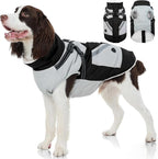 FUAMEY Dog Winter Jackets for Large Dogs,Dog Coat with Harness Built in,Waterproof Dogs Snowsuits Warm Pet Jacket Zip Up Fleece Cold Weather Coats Reflective Puppy Vest with Pocket Black XL