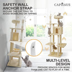 CAPHAUS Tall Climbing Modern Indoor Play Tower for Large Cats Kittens, 70-Inch with Top Perch, Cat Cave Condo, Cat Tree w Hammock, Multi-Level Cat Activity Tree w Cute Scratching Posts