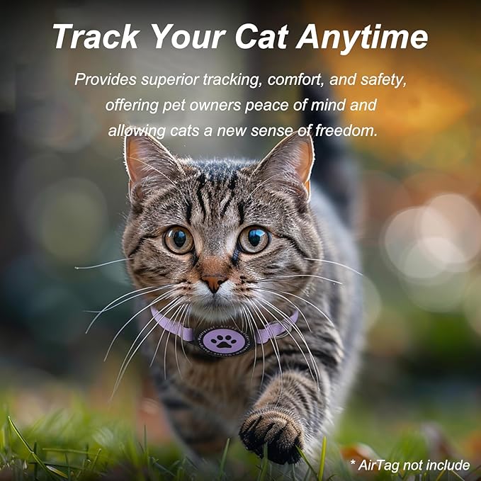 Airtag Cat Collar, Stretchy Kitten Collar with Apple Air Tag Holder, Lightweight and Comfortable, Ultra Elastic GPS Cat Collars for Cats Kittens and Puppies, 8-12.5 inch, Purple