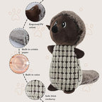 Crinkle Dog Toys Squeaky Plush No Stuffing Cute Puppy Stuffless Tough Rop Pull Toy, Fun Dog Stuffed Animals Durable Chew Set for Small Medium Large Pup (Large, Dark Brown Squirrel)