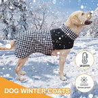 Dog Jackets for Winter, Reversible Dog Coat Windproof Waterproof Jackets for Cold Weather, British Style Plaid Coats Warm Vest for Small Medium Large Dogs (Black, 6XL)
