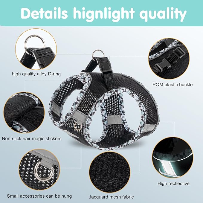 Dog Harness & Leash Set - No Pull Soft Breathable Small Dog Harness, Adjustable Reflective Step-in Vest for Puppy, Kitten, Cats