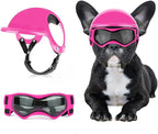 Dog Helmet with Dog Goggles for Small Dogs - Pet Motorcycle Helmet Hat with Ear Holes Adjustable Straps Safety Helmet for Puppy Riding - Pink