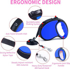 Retractable Dog Leash,[Strong Nylon Tape][One-Handed One Button Lock] for Small Medium Dogs and Cats,16ft Pet Walking Leash with 360°Tangle-Free Design,Anti-Slip Handle,Gift Package (Navy Blue)