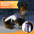 SlowTon Dog Jacket with Harness Built in - Waterproof Fleece Winter Warm Dog Coats for Small Medium Dogs, Reflective Adjustable Furry Puppy Vest Clothes for Outdoor Walking (Purple & Grey, S)