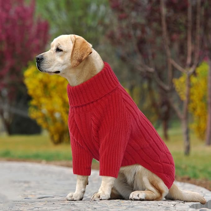 Dog Sweater for Medium Dogs, Warm Winter Fall Turtleneck Knitwear, Christmas Pet Sweatshirt Clothes for Girls Boys, French Bulldog, Beagle (Red M)