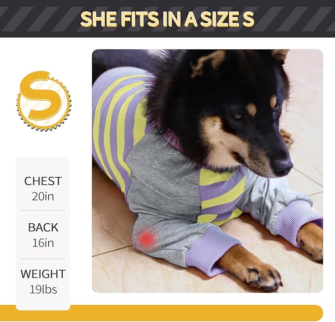 FUAMEY Dog Recovery Sleeve with Elbow Protector,Dogs Shirt Stop Licking Joints,Pet Long Sleeve Suit Protecting Dog's Front Leg Arm Wounds Cover Skin Conditions Purple Stripes 3XL
