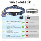 3 Pack Breakaway Cat Collars with Bell- Moon and Stars Pendant Cat Collar for Girl Boy Cats with Safety Buckle- Cute Kitten Collar Adjustable 8"-12" for Kitty Puppy Small Pets