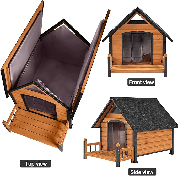 Dog House Outdoor, Chew-Proof Metal Frame Dog Kennel Shelter for Large Breeds,Weatherproof (Brown-I, Large)