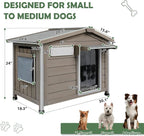 30''L Dog House Outdoor Indoor, Wooden Dog Houses with Waterproof Roof, Door Curtain, Anti-Chewing Frame, Elevated Doghouse Shelter Bed Kennel with Window, Removable Floor
