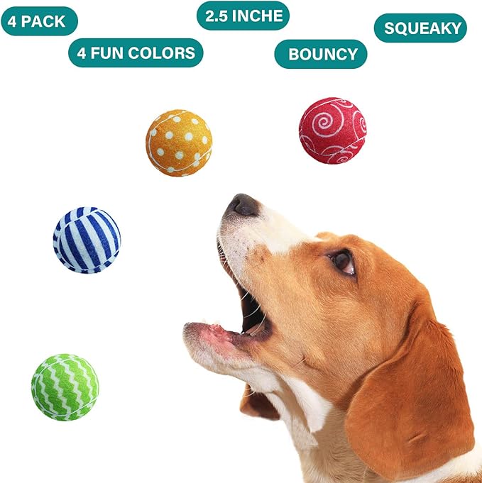 AMA SPORT Squeaky Tennis Balls for Dogs 4 Pack 2.5" Squeaky Tennis Balls for New Puppy Small Medium Dog Toys for Fetch, Exercise, Outdoor Play