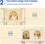 MWPO Extra Large Cat Tree, 77.6-Inch Tall Cat Tower for Indoor Cats with 2 Condos, Multi-Level Cat Stand for Large Cats, 3 Hammocks, Wide Perch, Scratching Posts, Dangling Toys, Beige