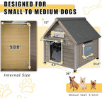 Small Dog House Indoor, Wooden Outdoor Dog House with Waterproof Roof, Chew-Proof Iron Frame, Doghouse Kennel Puppy Shelter for Small Medium Dogs, 26''x34.6''x32''