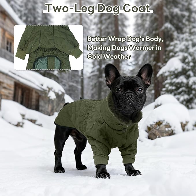 IDOMIK Dog Winter Coat for Large Dogs, Warm Dog Winter Jacket with Fleece High Collar, Zippered Cold Weather Coats for Dogs, Waterproof Doggy Snow Jacket Clothes,Green,2XL