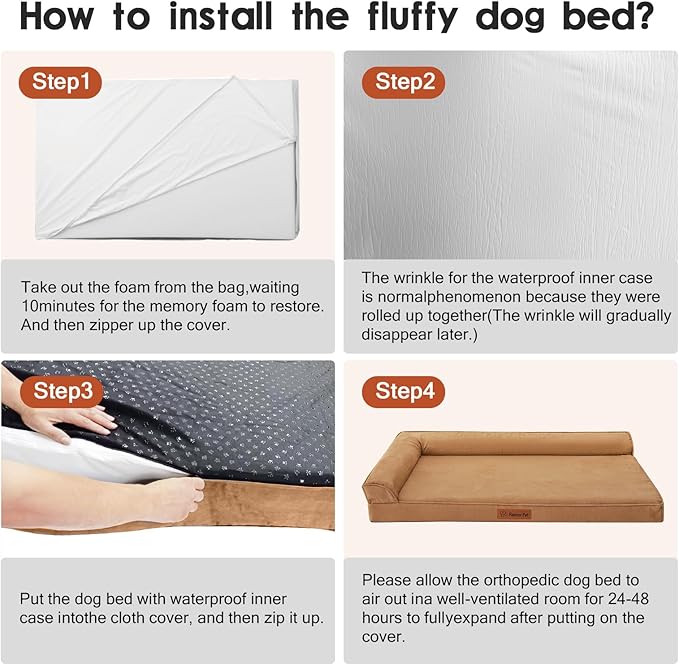 Orthopedic Dog Beds Large Sized Dog, Memory Foam Pet Bed for Medium and Large Dogs, Removable and Washable Microsuede Cover, TPU Waterproof Liner, Nonskid Bottom, 41x27x6 Inches, Khaki