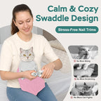 Self-Adhesive Cat Grooming Wrap, Cozy Cat Wrap for Cutting Nails, Breathable Anti-Scratch Cat Swaddle Bag for Brushing, Ear Cleaning, Dental Care, Medication, Injections, Pink S