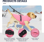 IECOii Dog Cold Weather Coats - Reflective, Adjustable & Windproof Snow Jacket for French Bulldog & Corgi, Waterproof Warm Vest with Fleece Lining for Outdoor Adventures, Pink, Size L
