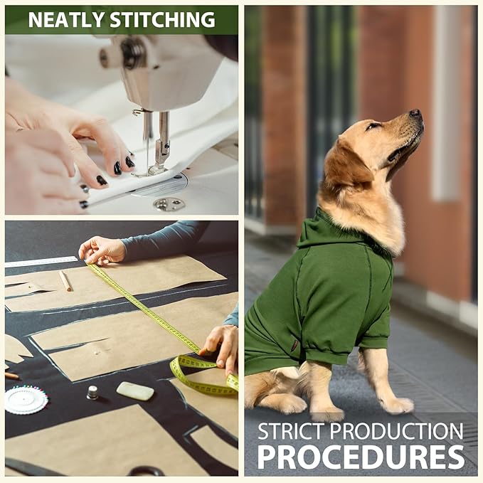 Basic Dog Hoodie, Premium Dog Sweater Pullover, Soft & Comfy Cotton Pet Clothes Hoodies with Hat and Leash Hole, Doggy Puppy Sweatshirt Coat for Small Medium Large Dogs - Army Green (Medium)