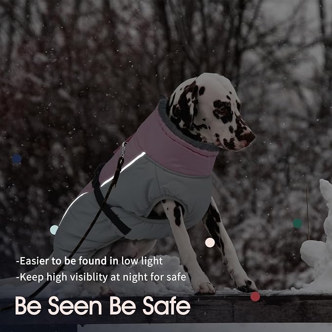 IECOii Extra Warm Dog Coat for Medium Dogs, Waterproof & Windproof Dog Jackets with Leash Hole, Adjustable Turtleneck Dog Winter Coat Reflectvie Pet Fleece Vest for Cold Weather, Pink, M