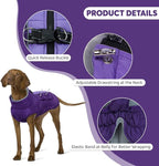 IDOMIK Warm Dog Coat with Harness, Waterproof Reflective Dog Jackets for Small Medium Large Dogs, Fleece High Collar Winter Jacket with Zipper, Pet Winter Snowsuit Clothes for Cold Weather,Purple 2XL