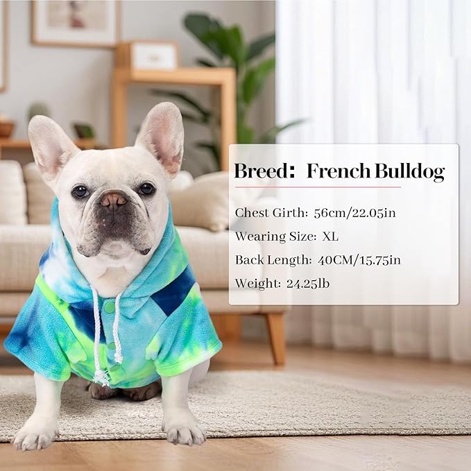 Dog Hoodie Tie Dye Dog Sweatshirt Chic Winter Clothes Ultra-Soft Warm Sweaters for Small Medium Dogs Fashion Pet Clothes for Dogs (Blue/Yellow/Green, X-Large)