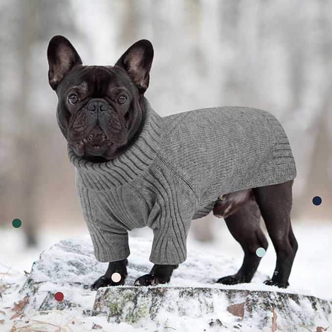 IECOii Dachshund Sweater,Turtleneck Dog Sweater for Small Medium Dogs Girl,Stretchy & Breathable,Warm Knitted Pullover Coat,High Neck Knitwear for Cold Weather Indoor & Outdoor Wear (Light Grey, M)