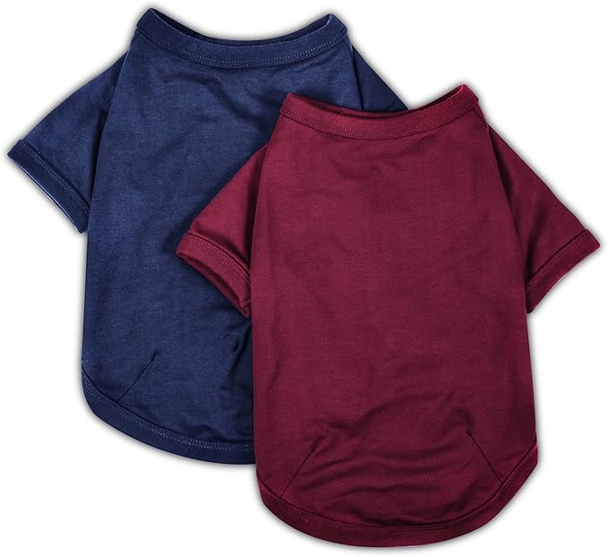 Koneseve Dog Shirts Soft Cotton Dog Clothes Stretchy T-Shirt for Small Medium Large Dogs Cat Shirt Breathable Puppy Outfit Kitten Apparel Pet Pullover Tee Blank Basic Sweatshirt 2-Pack Blue & Red S